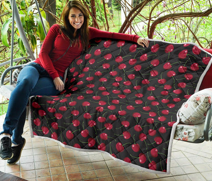 Cherry Black Background Premium Quilt-JTAMIGO.COM