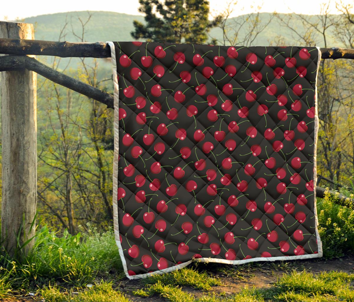 Cherry Black Background Premium Quilt-JTAMIGO.COM