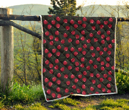 Cherry Black Background Premium Quilt-JTAMIGO.COM