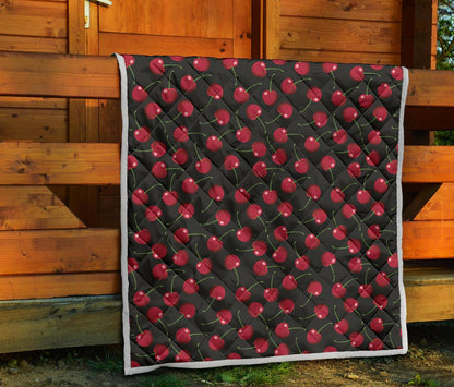 Cherry Black Background Premium Quilt-JTAMIGO.COM