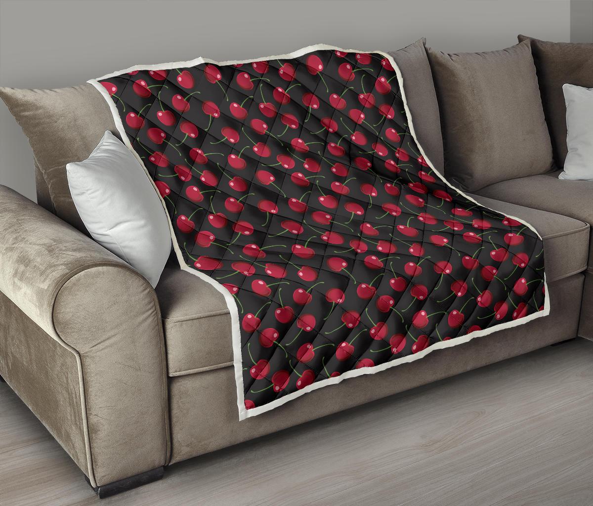 Cherry Black Background Premium Quilt-JTAMIGO.COM