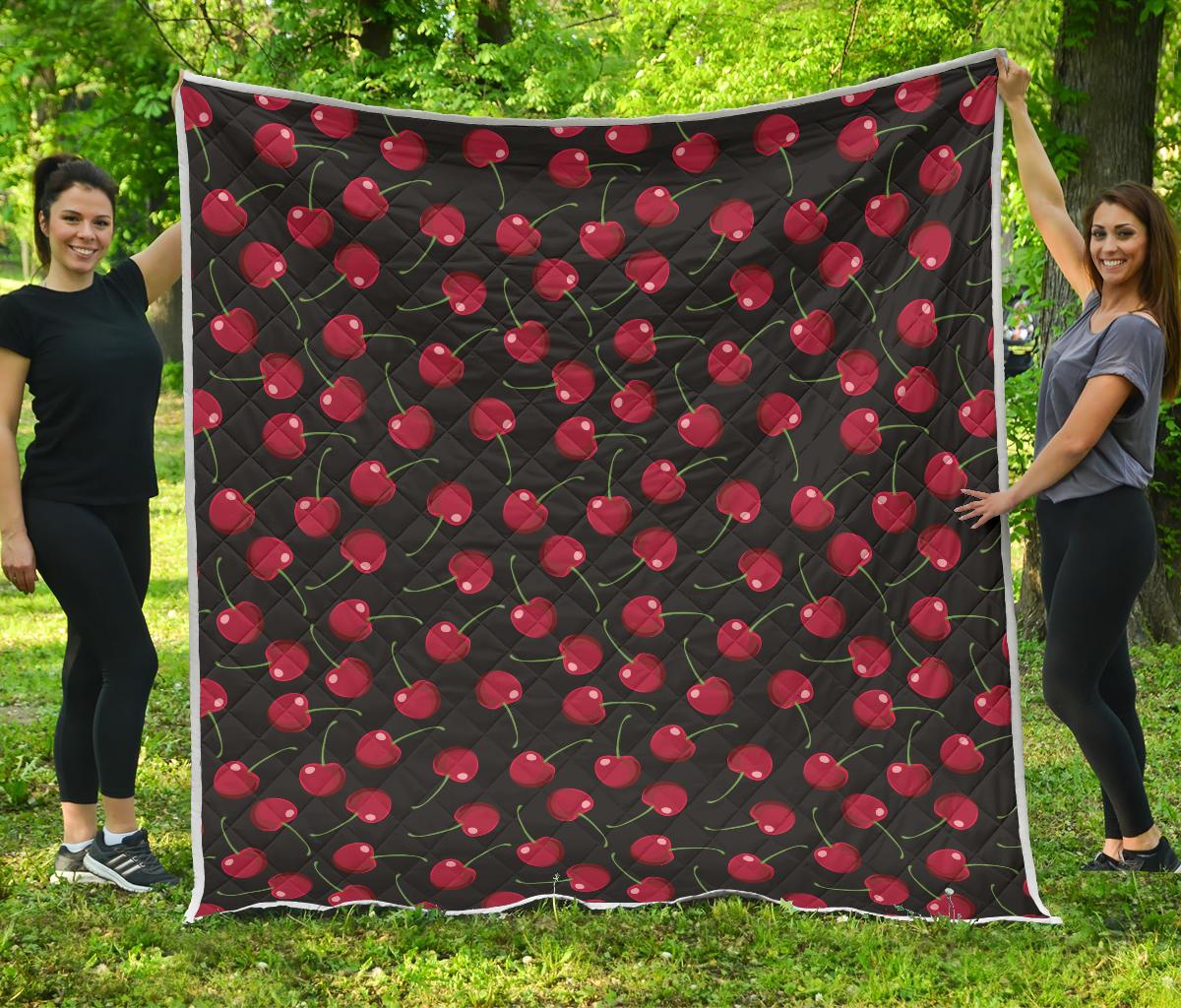 Cherry Black Background Premium Quilt-JTAMIGO.COM