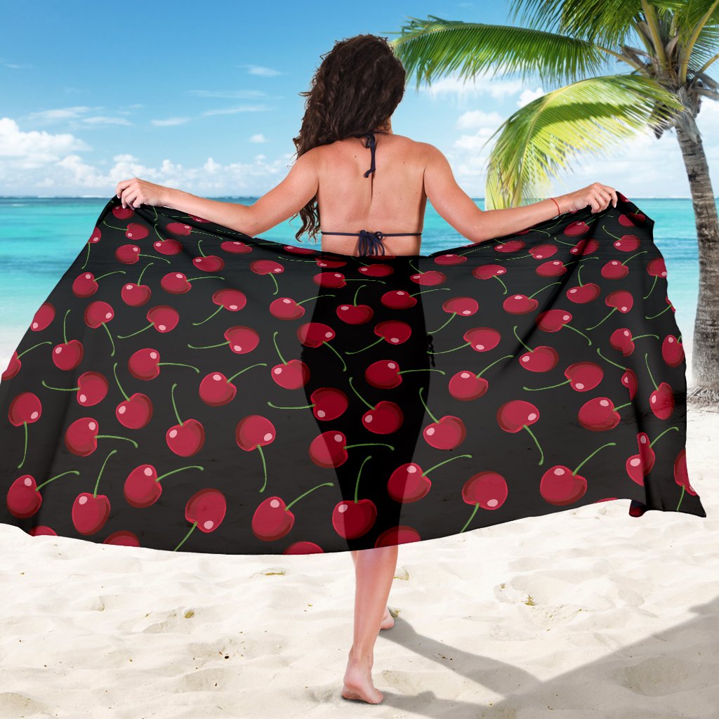 Cherry Black Background Sarong Pareo Wrap
