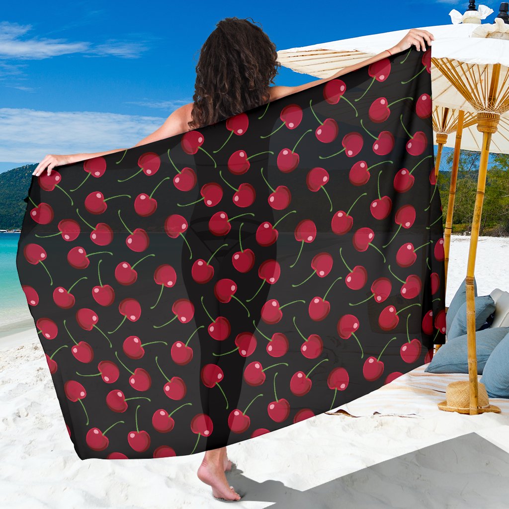 Cherry Black Background Sarong Pareo Wrap
