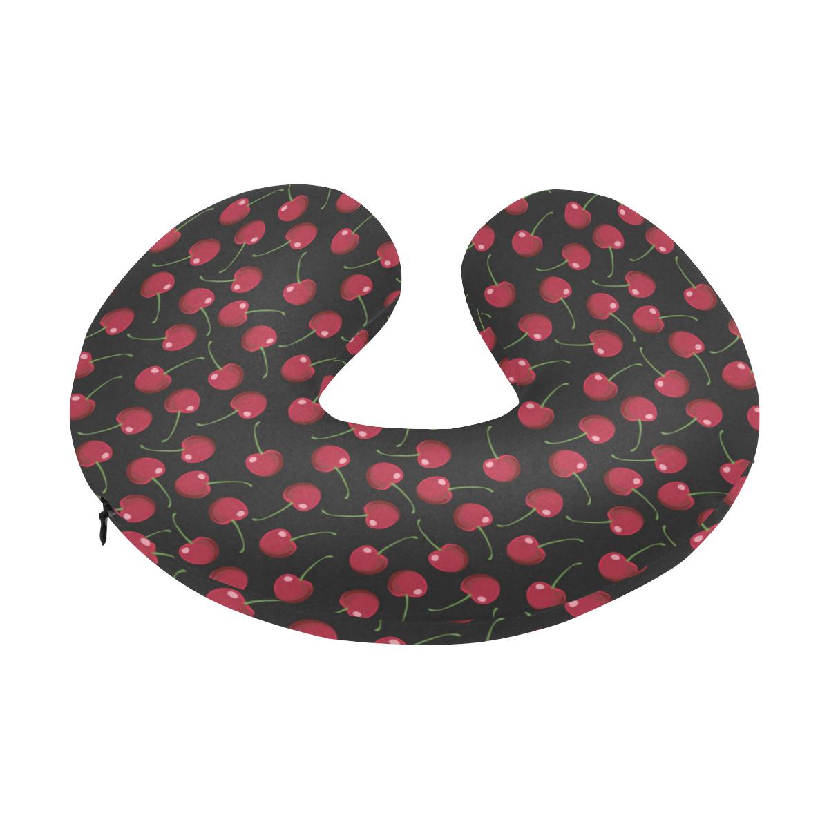 Cherry Black Background U-Shaped Travel Neck Pillow-JTAMIGO.COM