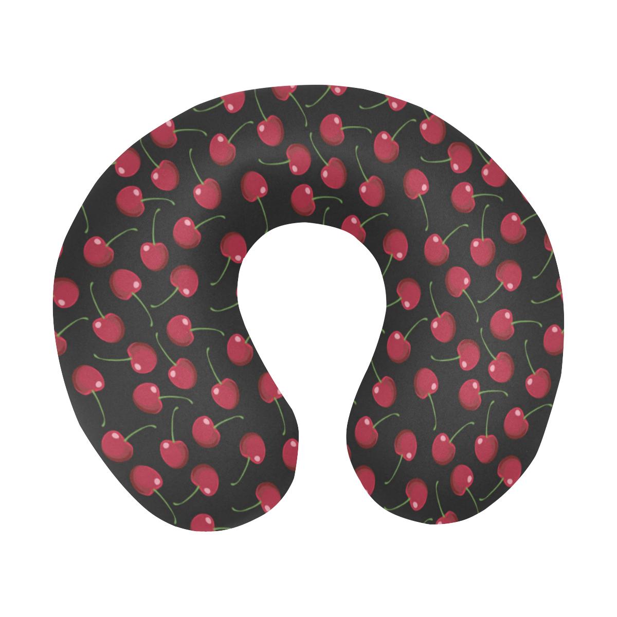 Cherry Black Background U-Shaped Travel Neck Pillow-JTAMIGO.COM