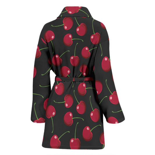 Cherry Black Background Women Bath Robe-JTAMIGO.COM