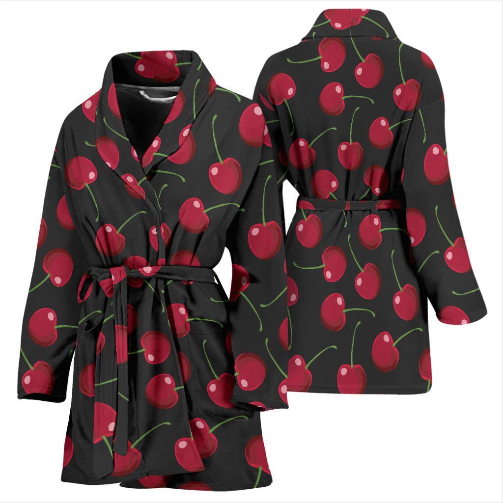 Cherry Black Background Women Bath Robe-JTAMIGO.COM