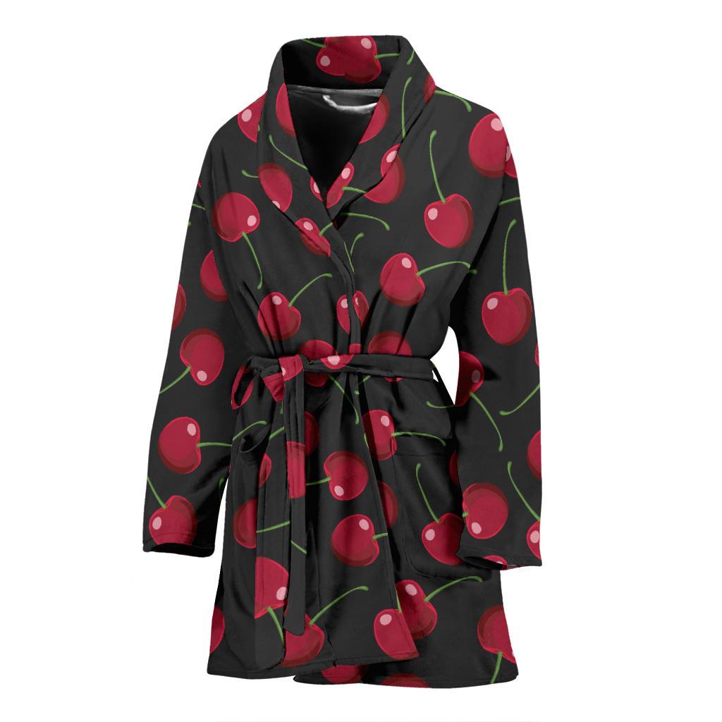 Cherry Black Background Women Bath Robe-JTAMIGO.COM