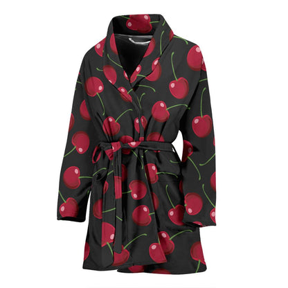 Cherry Black Background Women Bath Robe-JTAMIGO.COM