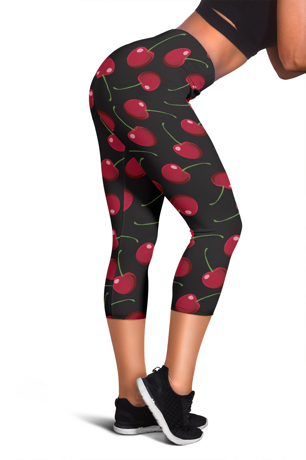 Cherry Black Background Women Capris