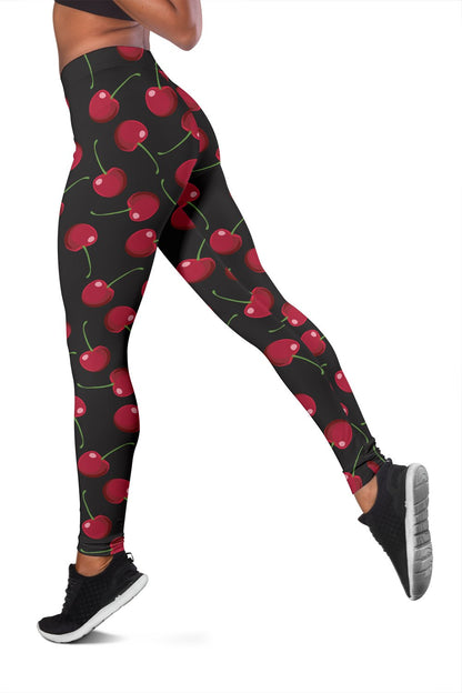 Cherry Black Background Women Leggings
