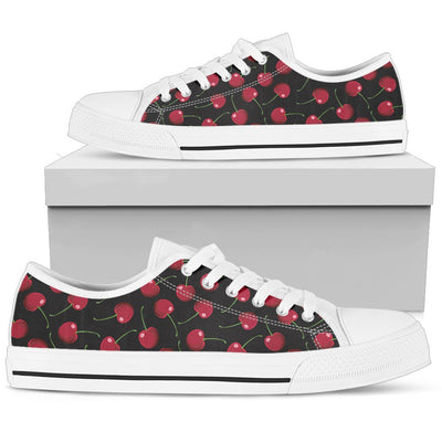 Cherry Black Background Women Low Top Shoes