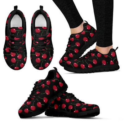 Cherry Black Background Women Sneakers Shoes