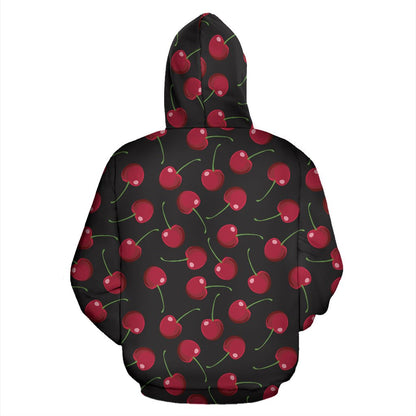 Cherry Black Background Zip Up Hoodie