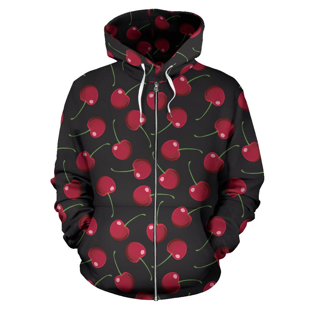 Cherry Black Background Zip Up Hoodie