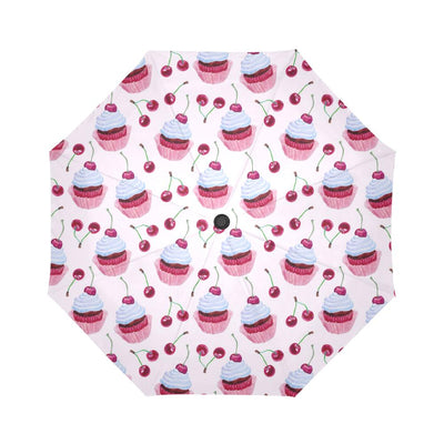 Cherry Cupcake Pink Pattern Automatic Foldable Umbrella