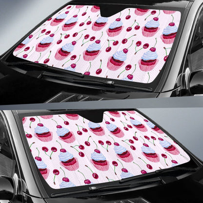 Cherry Cupcake Pink Pattern Car Sun Shade For Windshield