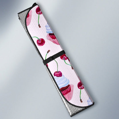 Cherry Cupcake Pink Pattern Car Sun Shade For Windshield