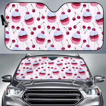 Cherry Cupcake Pink Pattern Car Sun Shade For Windshield