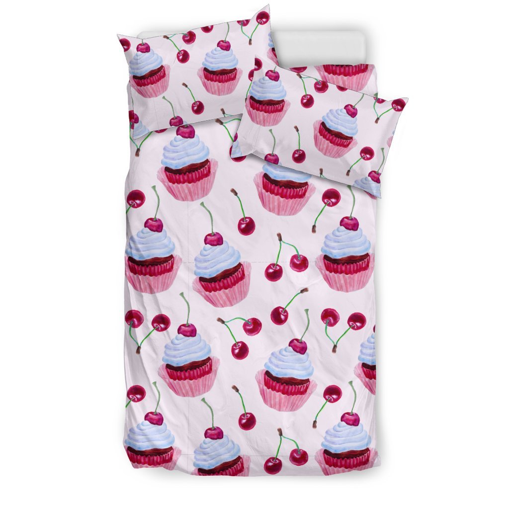 Cherry Cupcake Pink Pattern Duvet Cover Bedding Set