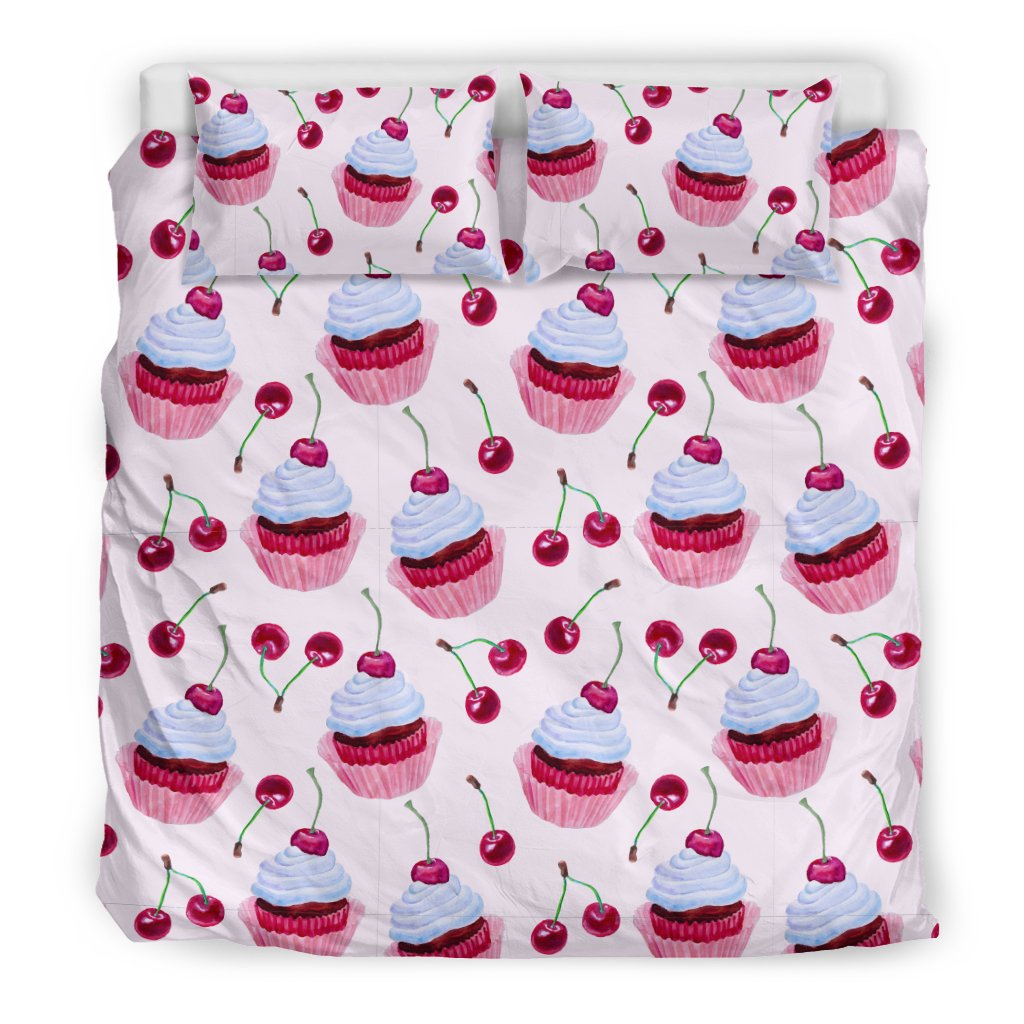 Cherry Cupcake Pink Pattern Duvet Cover Bedding Set