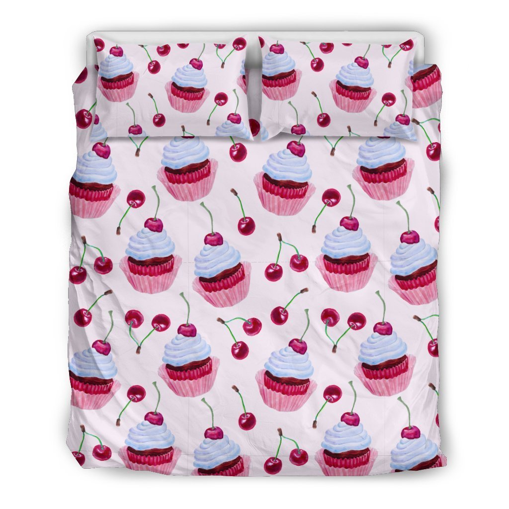 Cherry Cupcake Pink Pattern Duvet Cover Bedding Set