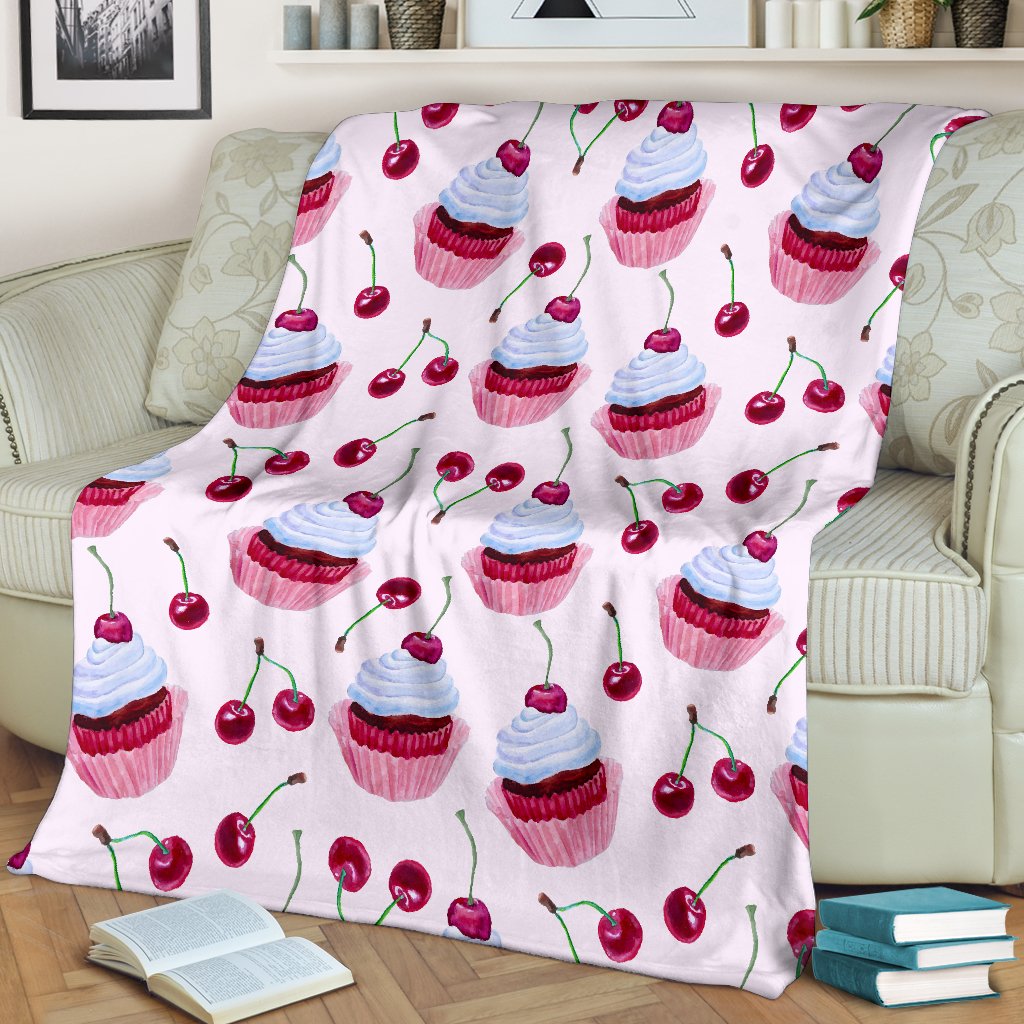 Cherry Cupcake Pink Pattern Fleece Blanket