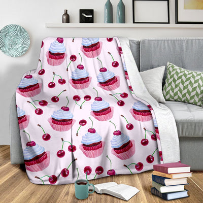 Cherry Cupcake Pink Pattern Fleece Blanket