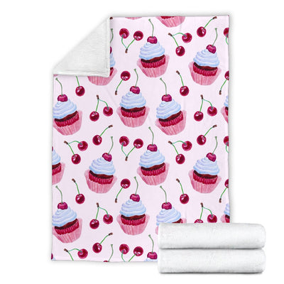 Cherry Cupcake Pink Pattern Fleece Blanket