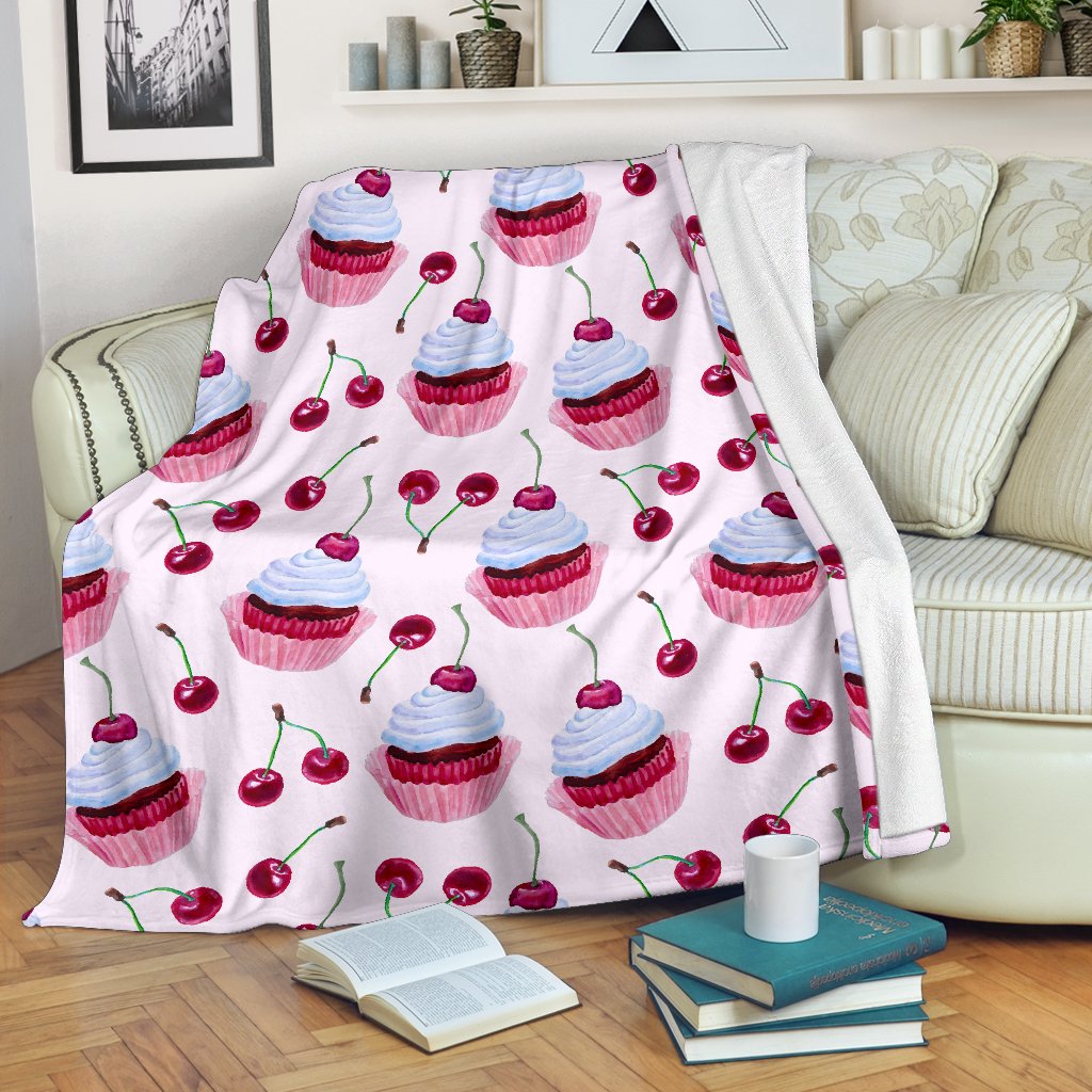 Cherry Cupcake Pink Pattern Fleece Blanket