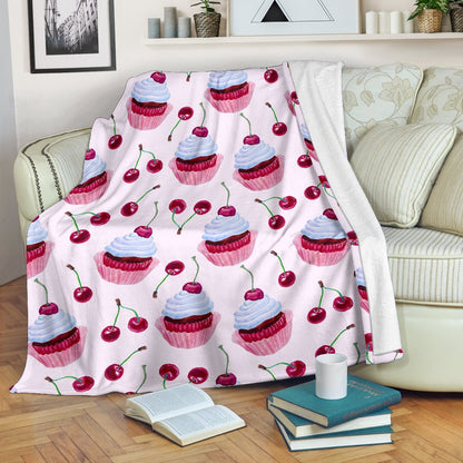 Cherry Cupcake Pink Pattern Fleece Blanket