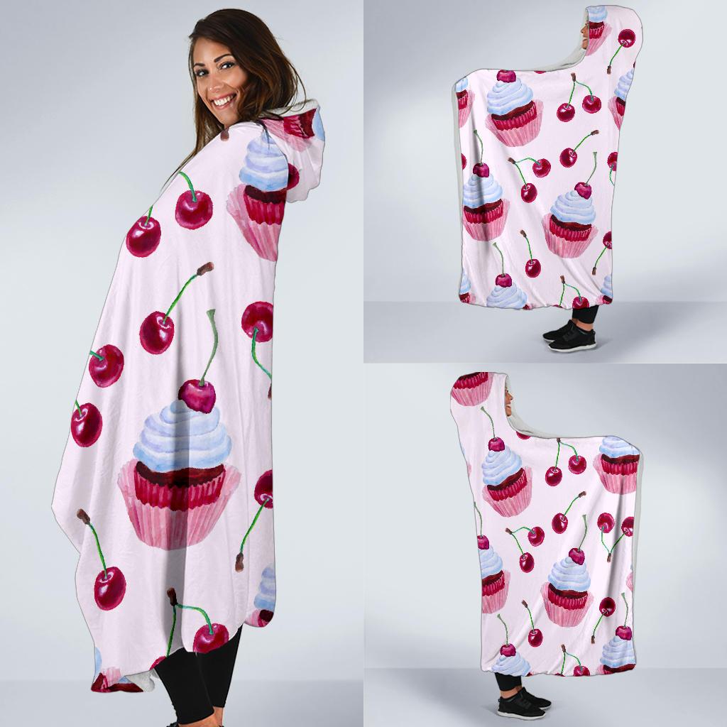 Cherry Cupcake Pink Pattern Hooded Blanket-JTAMIGO.COM
