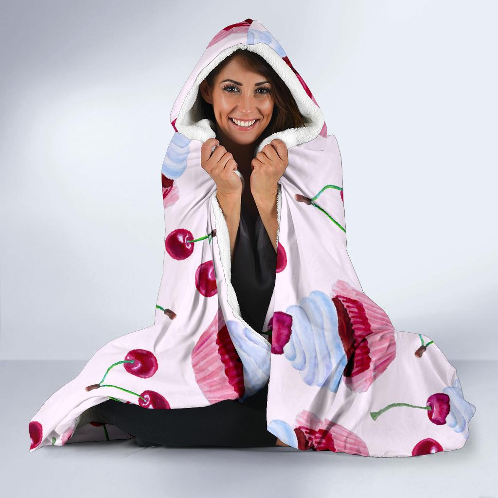 Cherry Cupcake Pink Pattern Hooded Blanket-JTAMIGO.COM