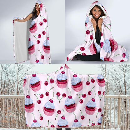 Cherry Cupcake Pink Pattern Hooded Blanket-JTAMIGO.COM