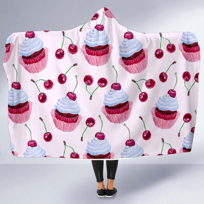 Cherry Cupcake Pink Pattern Hooded Blanket-JTAMIGO.COM