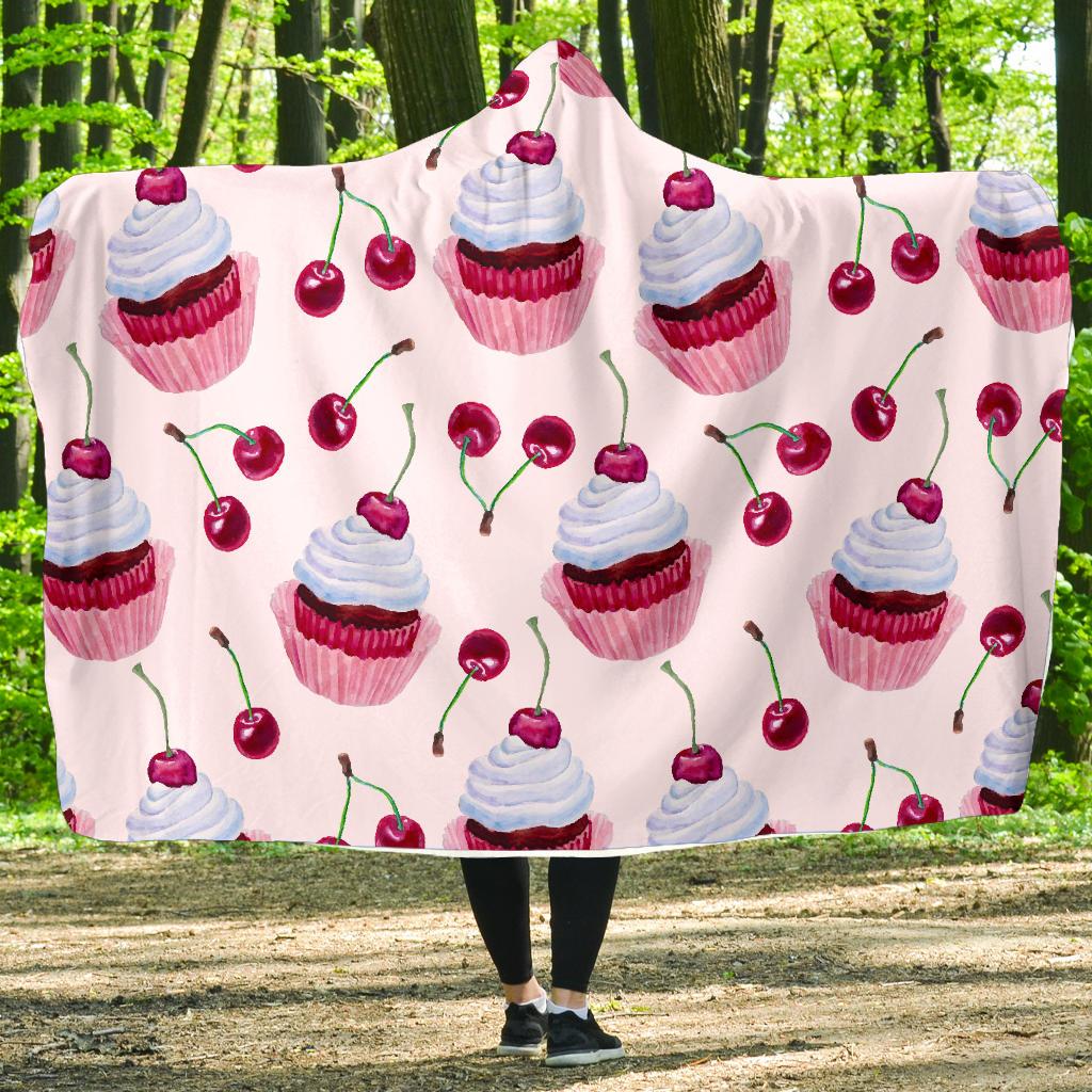 Cherry Cupcake Pink Pattern Hooded Blanket-JTAMIGO.COM