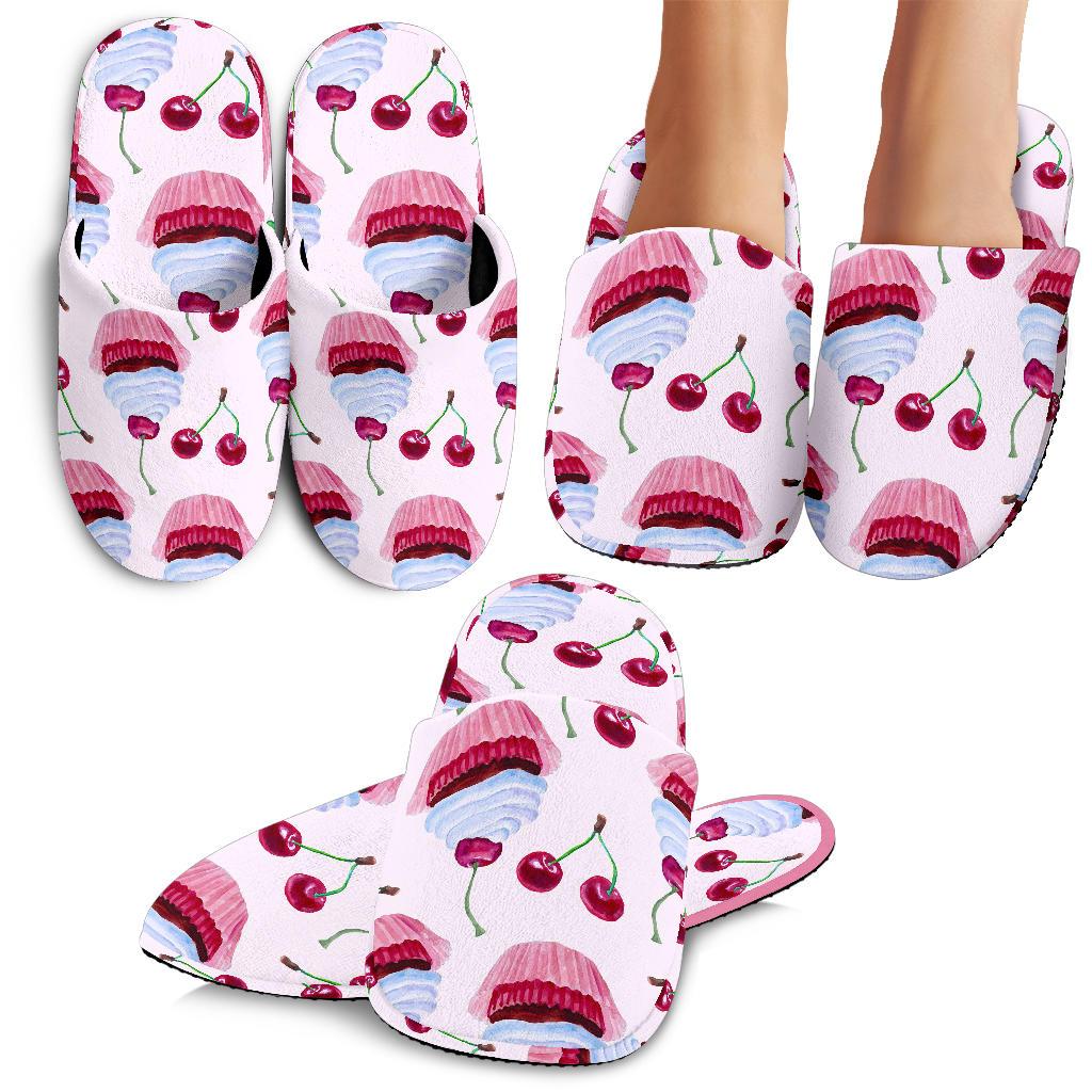 Cherry Cupcake Pink Pattern House Slippers