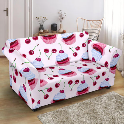 Cherry Cupcake Pink Pattern Loveseat Slipcover-JTAMIGO.COM