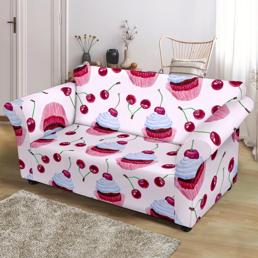 Cherry Cupcake Pink Pattern Loveseat Slipcover-JTAMIGO.COM