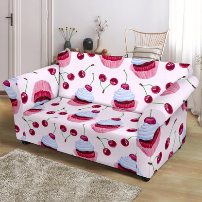 Cherry Cupcake Pink Pattern Loveseat Slipcover-JTAMIGO.COM