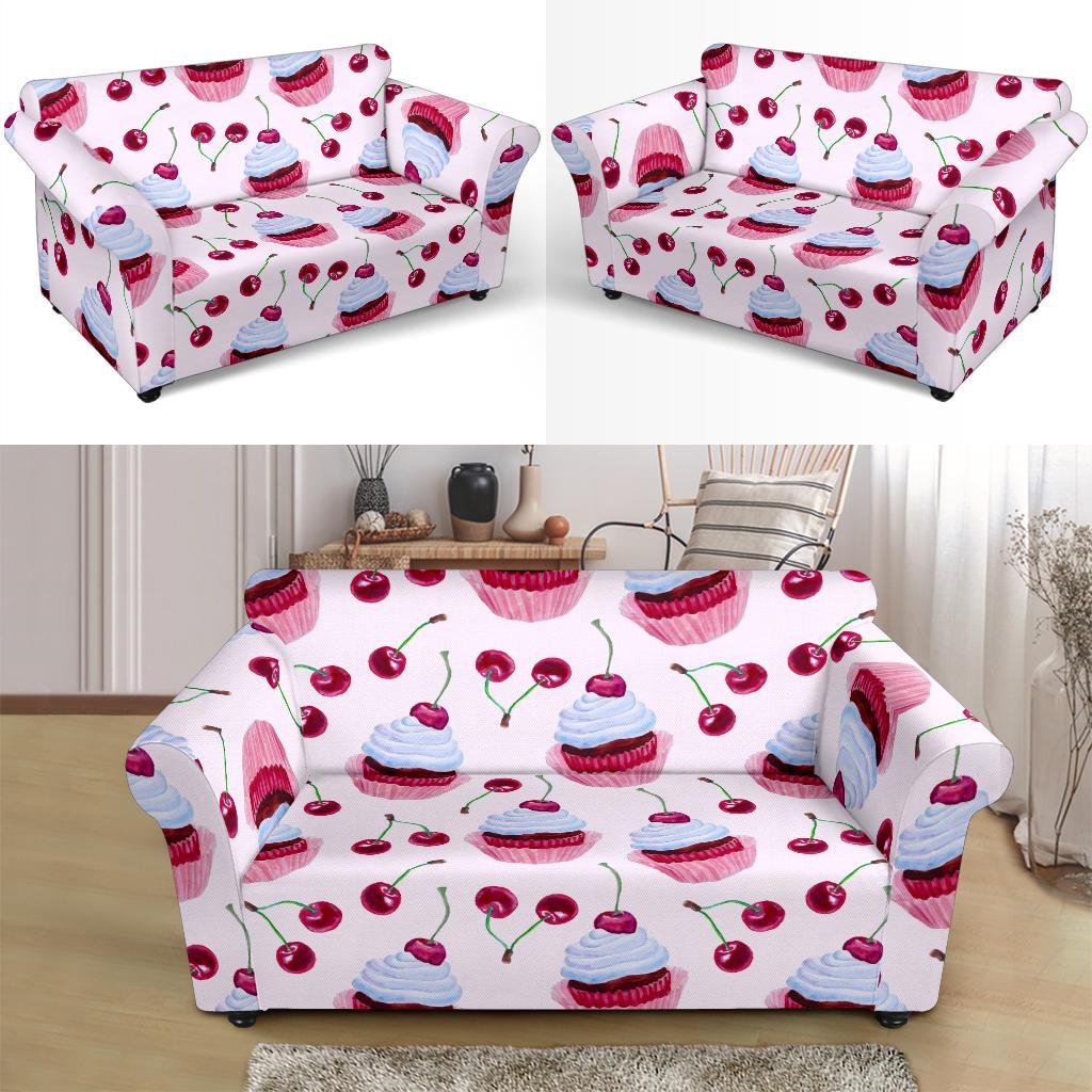 Cherry Cupcake Pink Pattern Loveseat Slipcover-JTAMIGO.COM