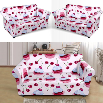 Cherry Cupcake Pink Pattern Loveseat Slipcover-JTAMIGO.COM