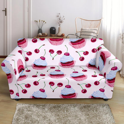 Cherry Cupcake Pink Pattern Loveseat Slipcover-JTAMIGO.COM