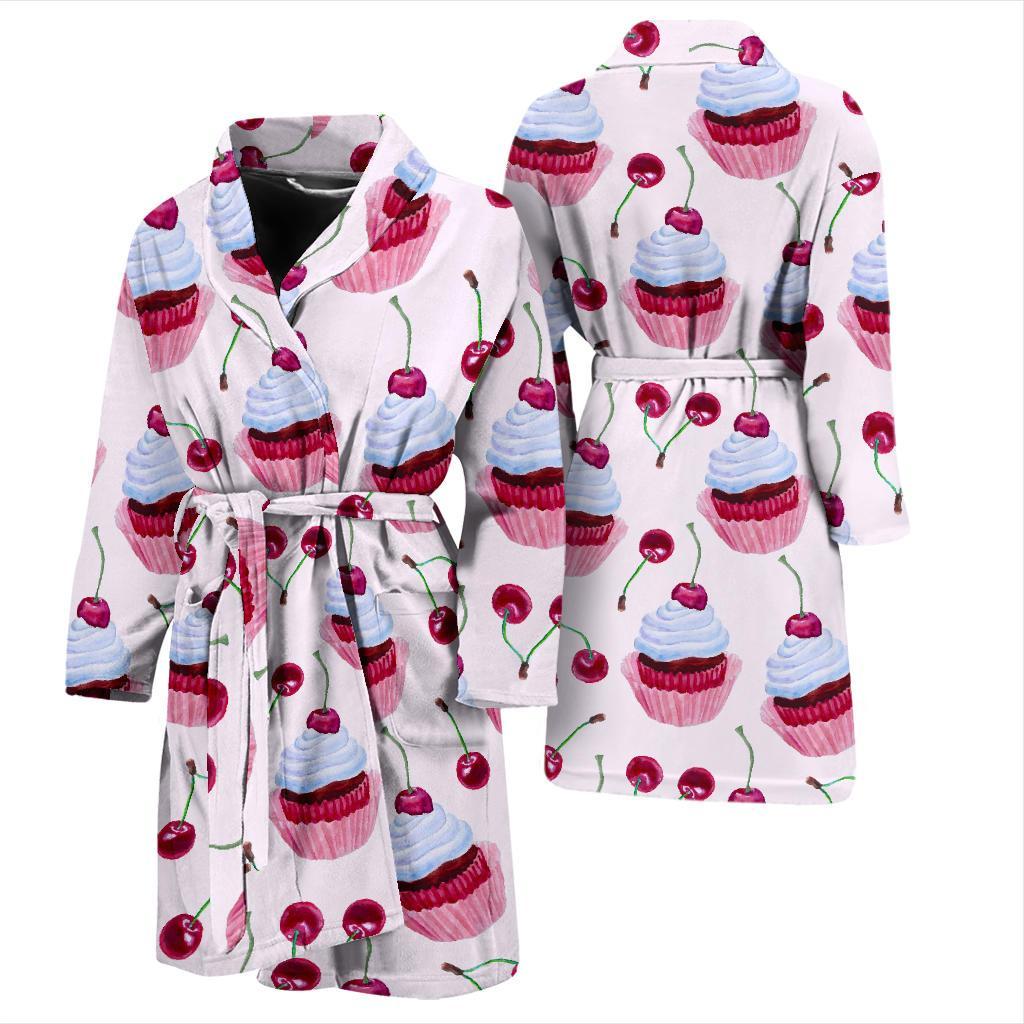 Cherry Cupcake Pink Pattern Men Bath Robe-JTAMIGO.COM