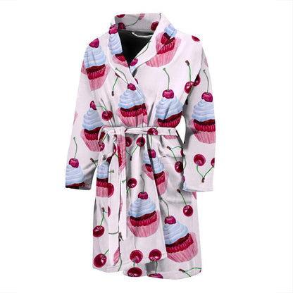 Cherry Cupcake Pink Pattern Men Bath Robe-JTAMIGO.COM