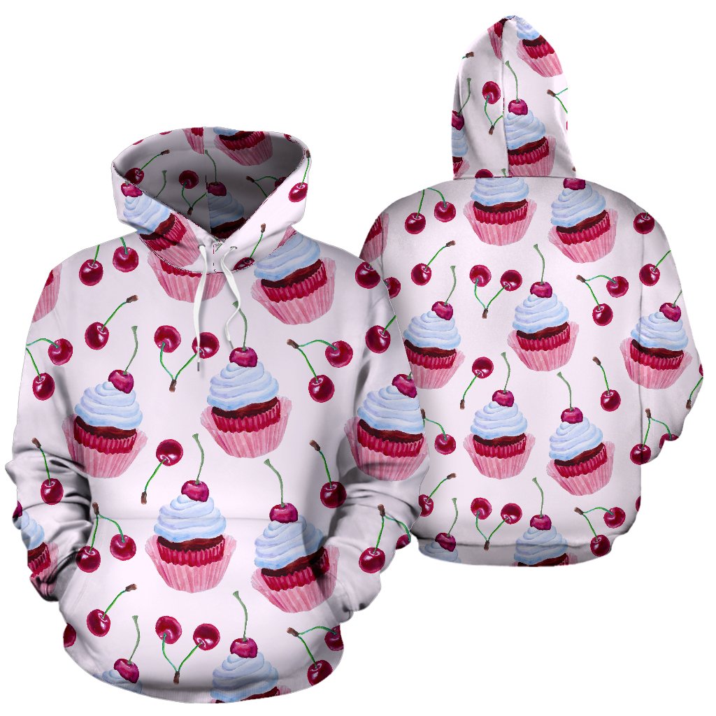 Cherry Cupcake Pink Pattern Pullover Hoodie