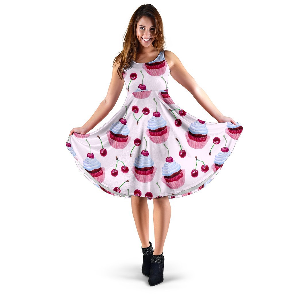 Cherry Cupcake Pink Pattern Sleeveless Dress