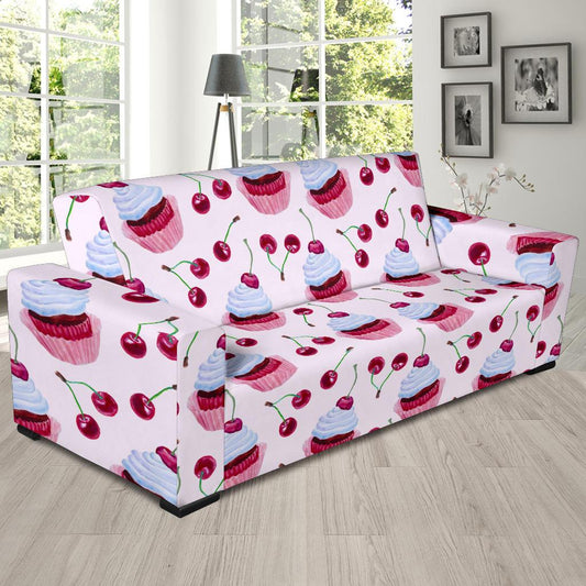 Cherry Cupcake Pink Pattern Sofa Slipcover-JTAMIGO.COM