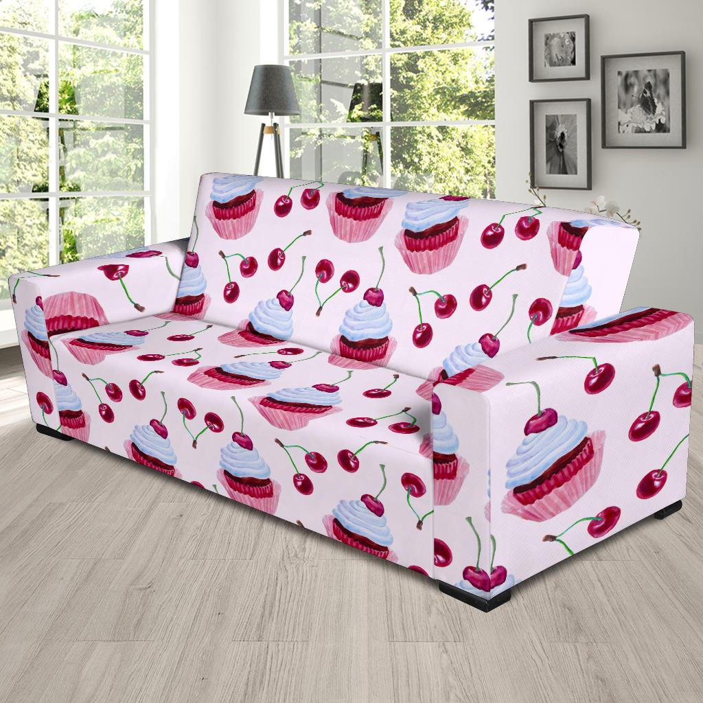 Cherry Cupcake Pink Pattern Sofa Slipcover-JTAMIGO.COM